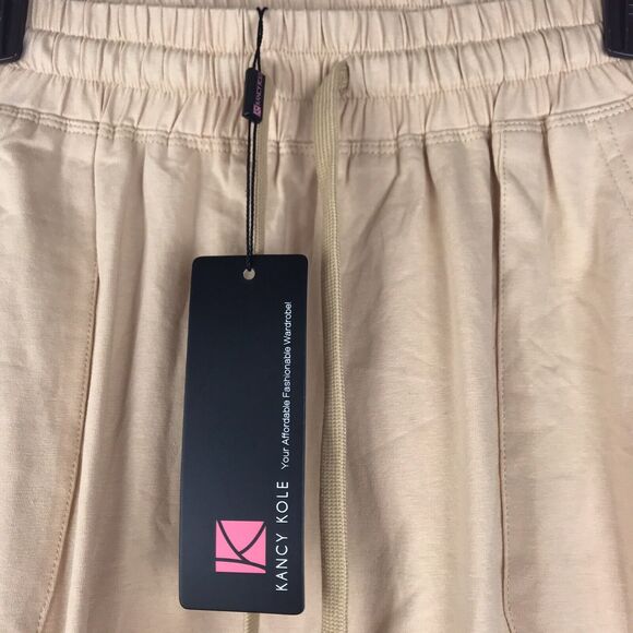 NWT Kancy Kole Midi Skirt Elastic Waist Drawstring Pockets Beige Tan Size Small - Picture 5 of 8